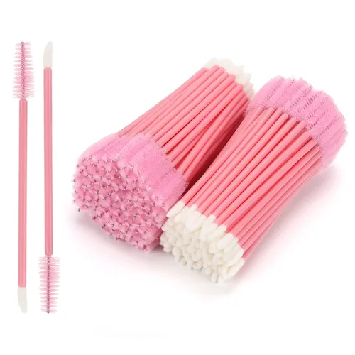 Vista 10 de 100 varitas de rímel desechables de doble extremo, cepillo de labios, aplicador de lápiz labial, carretes de cejas para extensiones de pestañas