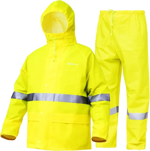 Vista 6 de Rain Suits for Men Waterproof Work Heavy Duty Rain Suit Rain coats Rain Gear Jacket and Pants Rainwear Negro