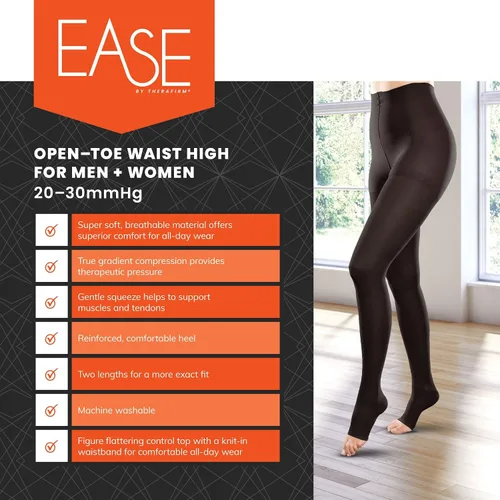 Vista 4 de Ease - Medias de compresión moderadas con punta abierta, opacas, de 20-30 mmHg