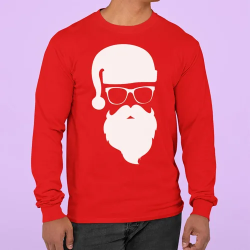 Vista 5 de shop4ever Camiseta de Manga Larga de Navidad de Papá Noel Hipster con Gafas de Sol Rojo