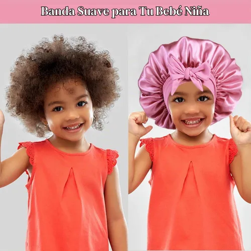 Vista 4 de 2+2 gorros de satén con coleteros para niños, bonitos gorros de pelo para niñas para dormir cabello rizado, A
