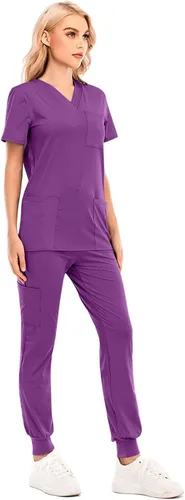 Vista 3 de Conjunto de uniformes médicos para mujer, conjunto de uniforme de enfermera, conjunto de trabajo al aire libre, conjunto de ropa quirúrgica elástica
