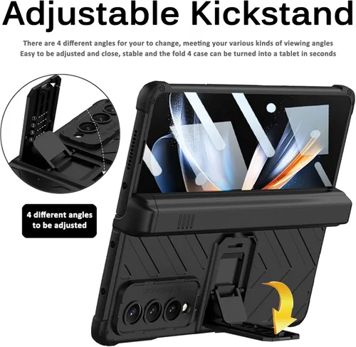Vista 5 de Miimall Funda compatible con Samsung Galaxy Z Fold 4 con soporte para bolígrafo, protector de pantalla de vidrio templado integrado + función atril