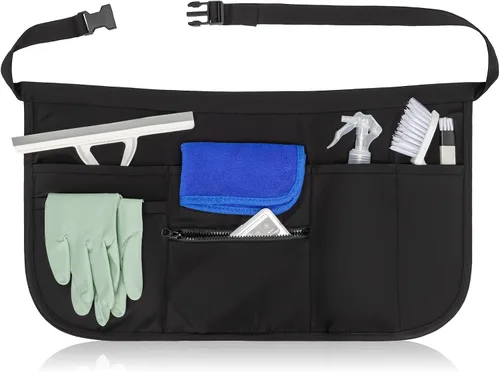 Vista 9 de Delantal de limpieza de 6 bolsillos con hebilla, delantal de limpieza a prueba de salpicaduras Adjustable Waist Belt with Zipper, Soft Heavy