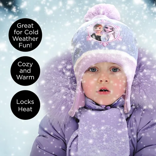 Vista 7 de Disney Juego de gorro y guantes de invierno para niñas de 2 a 4 años o Frozen 2 con gorro Elsa Anna y guantes para niños de 4 a 7 años