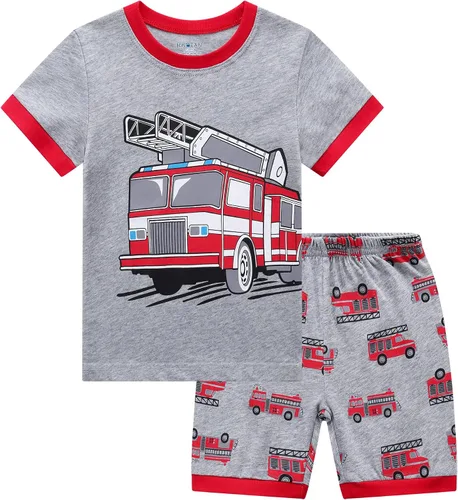 Vista 8 de RKOIAN Conjunto de pijama de manga corta para niños pequeños, 100% algodón, ropa de dormir para niños pequeños Dinosaurio azul1