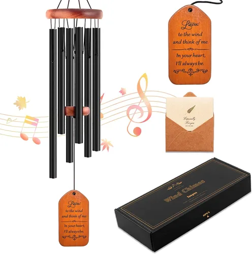 Vista 7 de Soopau Campanillas de viento para exteriores, de madera de 30 pulgadas, campanillas de viento conmemorativas para la pérdida de un ser querido