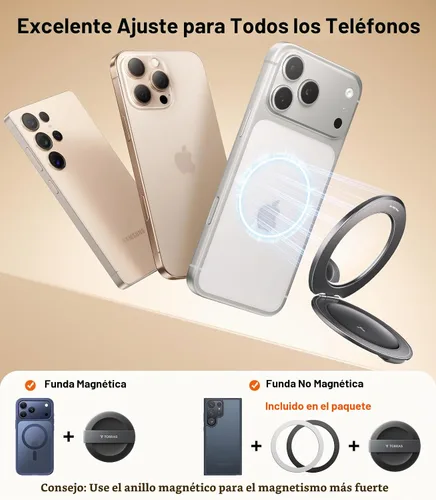 Vista 6 de TORRAS Soporte magnético para teléfono, cómodo anillo de silicona, compatible con accesorios MagSafe, soporte 4 en 1 para iPhone 17 Pro Max 16 15 14