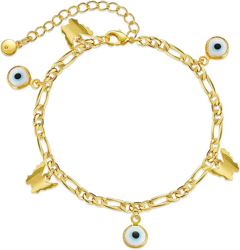 Vista 54 de Delicadas pulseras de oro para mujer, chapado en oro 18, ajustable, mal de ojo, mariposa, cuentas, perla, corazón, turquesa, hecha a mano para mujer
