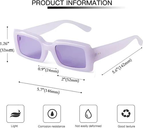Vista 3 de Vintage Rectangle Sunglasses for Women Men Chunky Frame Square Glasses Retro 90s Nude Sunglasses