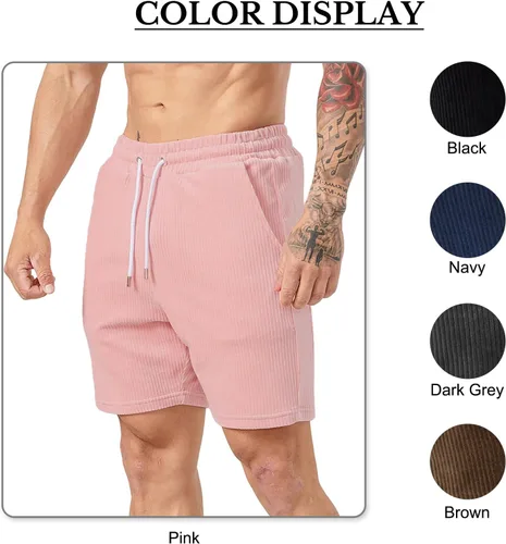 Vista 4 de MECH-ENG Pantalones cortos casuales para hombre, pantalones cortos de pana para entrenamiento al aire libre, con cordón y bolsillos