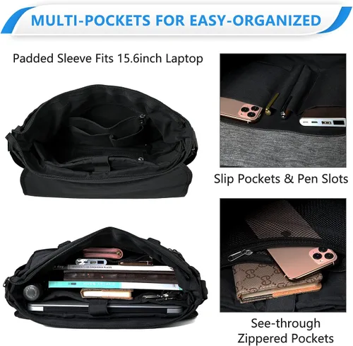 Vista 5 de VASCHY Bolsa de mensajero para hombre, bolso cruzado de moda para laptop, bolsa lateral para hombres y mujeres para el trabajo, negocios