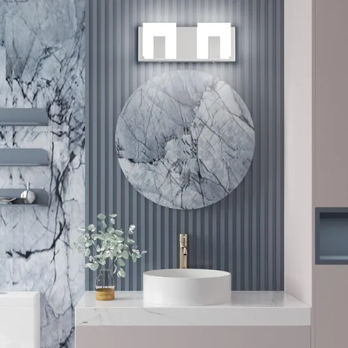Vista 7 de Aipsun 2 luces regulables modernas LED de tocador para baño, acrílico blanco esmerilado, cromado arriba y abajo, lámparas de pared sobre espejo