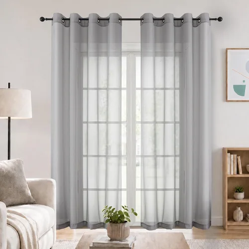 Vista 30 de OWENIE Cenefa transparente con ojales negros para ventanas, 2 paneles de 52