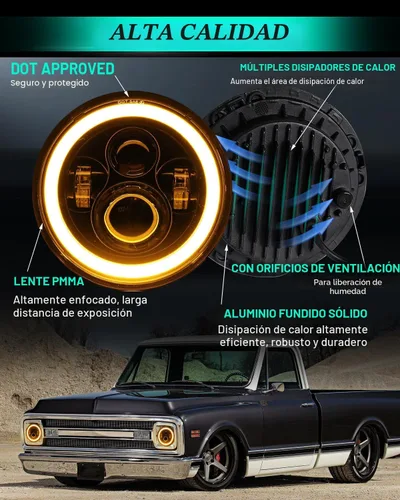 Vista 5 de ZIMABLUE Faro LED redondo de 7 pulgadas, 2 unidades, proyector de 7 pulgadas, halo LED H6024, aprobado por DOT, haz alto/bajo, DRL, señal de giro