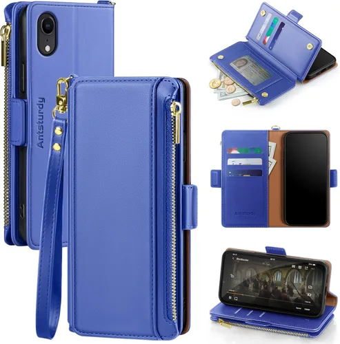 Vista 11 de Antsturdy Funda compatible con iPhone XR tipo cartera para mujer, bloqueo RFID, de piel sintética, funda cruzada para teléfono, con cremallera