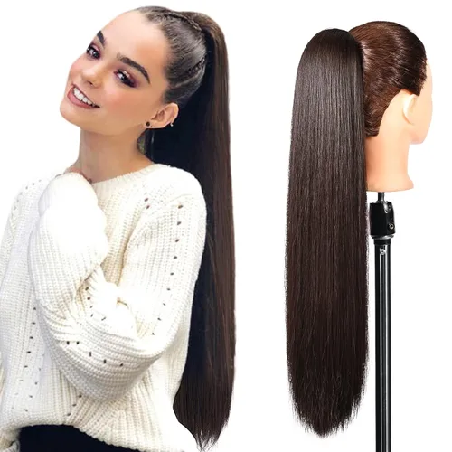 Vista 46 de SEIKEA Extensiones de cola de caballo con cordón, larga y recta, cola de caballo falsa, natural, suave, extensiones de cabello sintético resistente