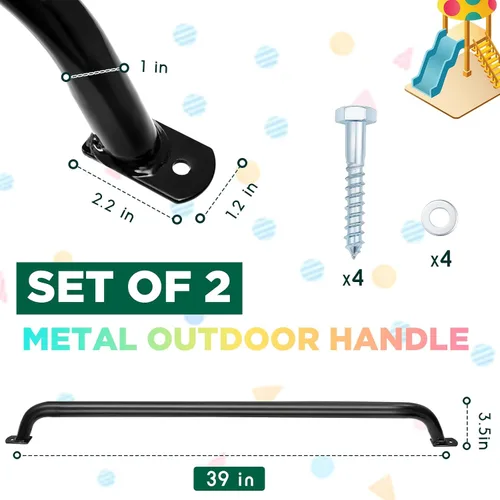Vista 2 de Lounsweer 2 Pcs Playground Accessories Metal Safety Handles Playhouse Ladder Handle Long Grab Handle Bars for Treehouse Rock Climbing Wall