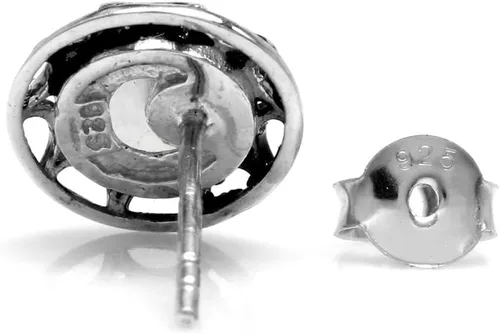 Vista 3 de Silvershake Pendientes de tuerca de filigrana de plata de ley 925 con piedra lunar natural, Plata de ley, Piedra de luna