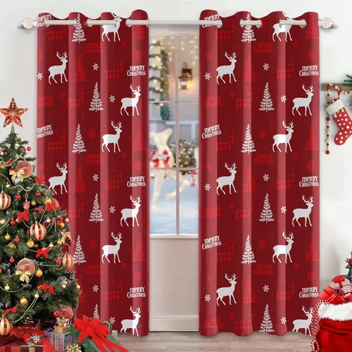 Vista 15 de AWERT Cortinas de Navidad para sala de estar, Navidad tradicional temporada de invierno, árbol de Navidad, juego de 2 paneles de cortinas opacas