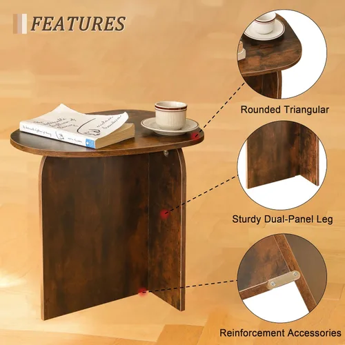 Vista 5 de AWASEN Mesa auxiliar, pequeña mesa auxiliar triangular para sala de estar, mesa decorativa moderna con mesa única, mini mesita de noche para Marrón
