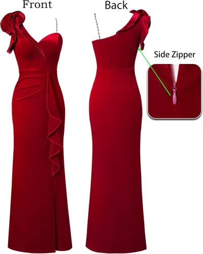 Vista 5 de VFSHOW Vestido largo de fiesta formal con volantes y tirantes para el hombro, para mujer, vestido largo sexy con cuello en V dividido para cóctel