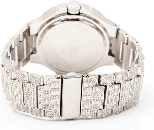 Vista 7 de Ostentoso reloj de hombre con carátula oblonga de metal y extensible a juego - 8475BM.