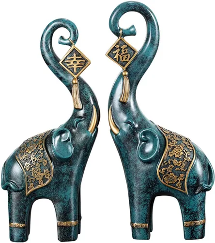Vista 10 de Estatua de elefante de felicidad, adornos de elefante, escultura de elefante para decoración del hogar, regalo de negocios (beige)