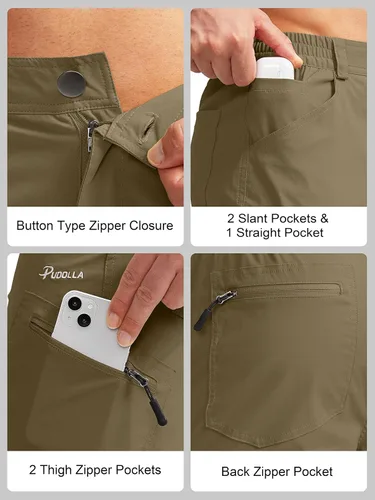 Vista 4 de Pudolla Men's Hiking Pants Waterproof Travel Cargo Pants with 7 Pockets Stretch for Golf Fishing Climbing