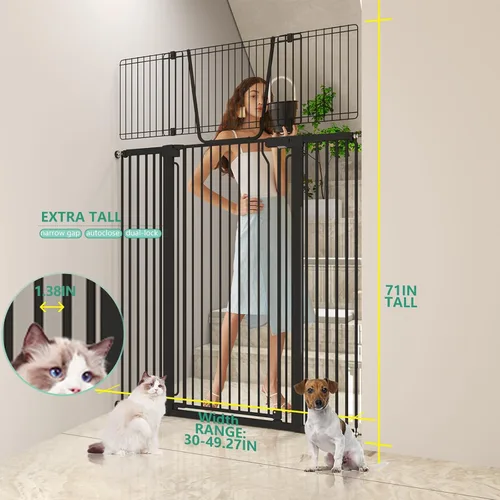 Vista 2 de Jiprlak51 Puerta para gatos extra alta para puerta – Puerta para mascotas extra ancha de 28.5"-48.7" con puerta ajustable para gatos, cierre Negro