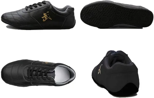 Vista 6 de Zapatos de artes marciales para hombre, zapatos de taekwondo ligeros de cuero para Kung Fu Taichi para ejercicios diarios de entrenamiento