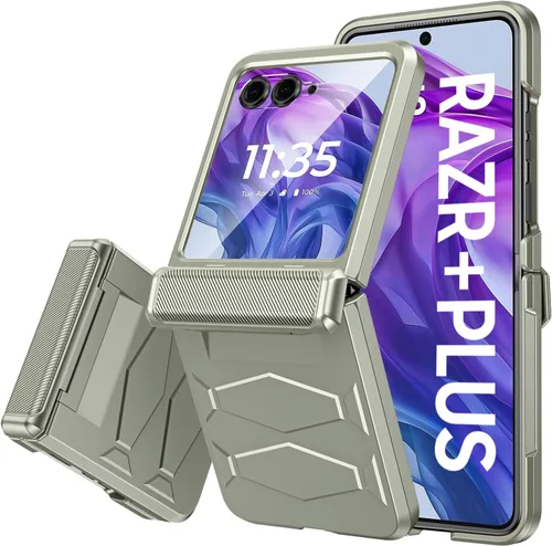 Vista 32 de Vizvera para Motorola Razr 2024 - Funda con tapa con bisagra, protector de pantalla incorporado, a prueba de golpes, funda todo en uno para Negro