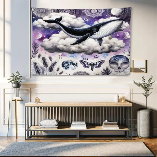 Vista 115 de Ambesonne Tapiz de hongos, atmósfera psicodélica, escena astral estrellada con motivos orientales trippy, decoración de tela para colgar en la pared