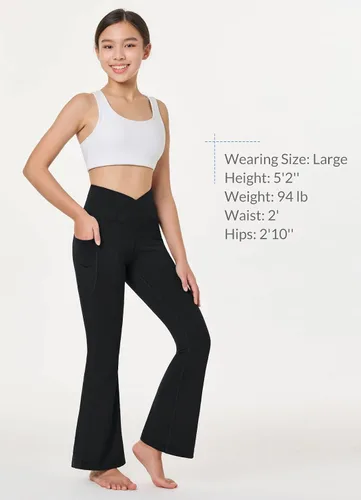 Vista 5 de BALEAF Leggings acampanados para niñas, cintura alta, corte de bota, pantalones de yoga y danza, leggings con bolsillos