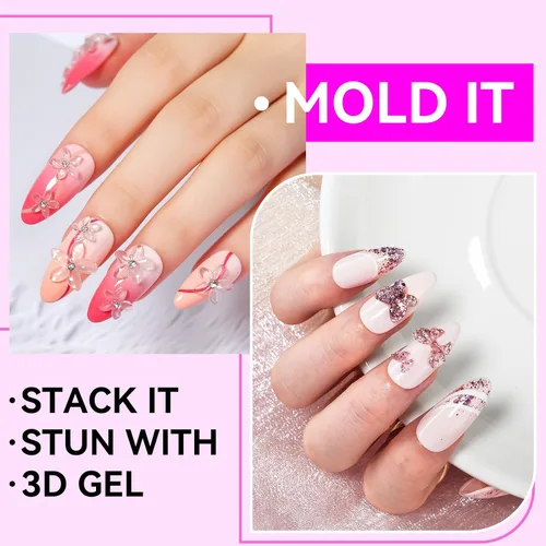 Vista 2 de Makartt Arte de uñas de gel 3D: 4 en 1 constructor de gel sólido transparente para extensión, pegamento de uñas UV para uñas acrílicas, diamantes