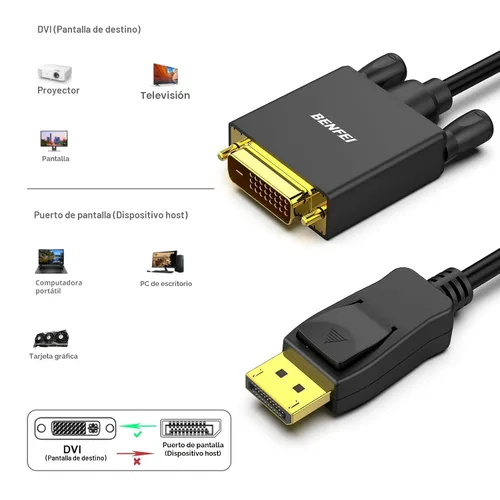 Vista 7 de BENFEI - Cable DisplayPort a DVI de 3 pies, unidireccional