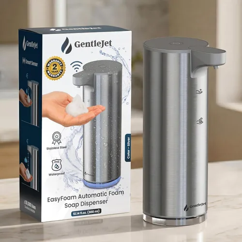 Vista 10 de GentleJet EasyFoam - Dispensador automático de jabón espumoso, bomba de sensor recargable USB-C, acero inoxidable 304, espuma ajustable, IPX5