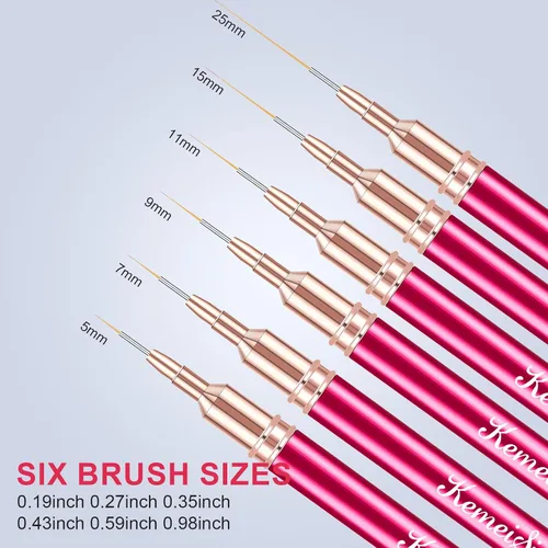 Vista 2 de KEMEISI 6 pinceles para arte de uñas, pincel de rayas para pintura de esmalte de gel, pincel de detalle fino, diseño de arte de dibujo fino