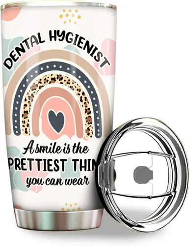Vista 8 de Vaso de higienista dental – Tapa de popote de acero inoxidable de 20 onzas, divertido para mujeres y hombres, regalos de la semana nacional