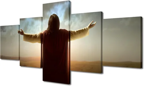 Vista 38 de Lienzo decorativo para pared de sala de estar, impresión retro con luz de esperanza de Jesús, 1 panel, póster de lienzo moderno para dormitorio