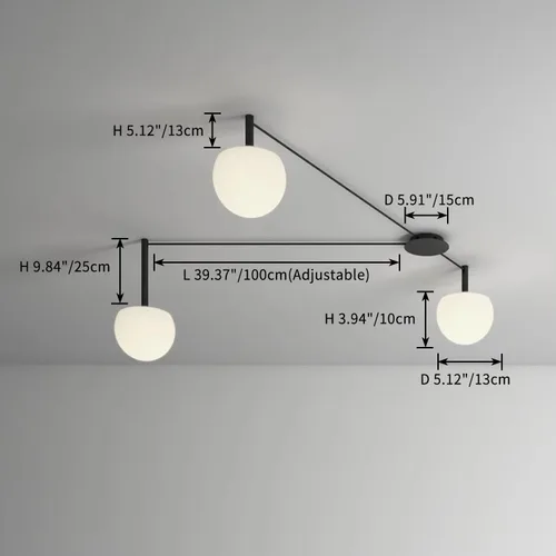 Vista 8 de Lámpara de Techo Semiempotrada de Cristal Negro de 3 Luces Adecuada para Salas de Estar, Dormitorios, Pasillos, Comedores, Comedores, Lámpara
