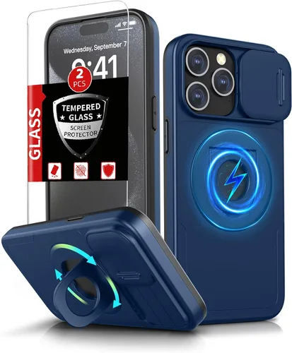 Vista 35 de Funda magnética para iPhone 11 Pro compatible con carga inalámbrica MagSafe, con 2 protectores de pantalla, anillo kickstand de 360° integrado +
