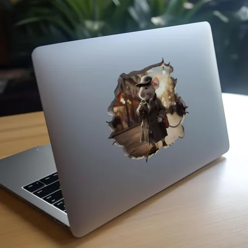 Vista 8 de Detective Sherlock Holmes Mouse in Mouse Hole Calcomanía de pared 3D