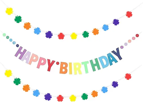 Vista 7 de MEETINGU Pancarta de Feliz Cumpleaños, Decoraciones de Fiesta Letrero Colorido Suministros para Niños, Niñas, Adultos
