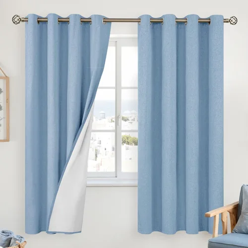 Vista 182 de YoungsTex - Cortinas 100% opacas para dormitorio, con aislamiento térmico y ojales, cortinas oscuras negras con capa pesada para ventana de sala