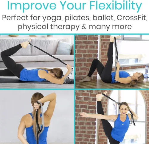Vista 3 de Vive Correa elástica – Banda elástica de piernas para mejorar la flexibilidad – Correa de yoga elástica – Cinturón de ejercicio y terapia física