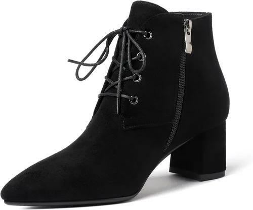 Vista 3 de Eldof Botines de mujer con tacón bajo y grueso, puntera puntiaguda, con cordones, cómodas botas para caminar