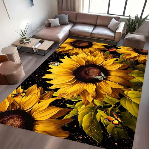 Vista 14 de Alfombra hippie de girasol, 3 x 4 pies, alfombra floral abstracta, alfombra multicolor brillante, antideslizante, fácil de limpiar, para entrada