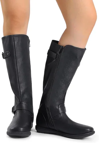 Vista 6 de DREAM PAIRS - Botas de invierno altas hasta la rodilla con forro de piel sintética para mujer
