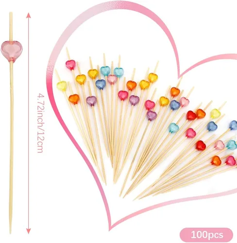 Vista 3 de 100 piezas de palillos de cóctel para bebidas, decoraciones de San Valentín, palillos de dientes elegantes para aperitivos, palillos de dientes